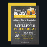 Överraskning Cheers and Beers 50:e Födelsedag Inbjudningar<br><div class="desc">Överraskare och Öl 50:e födelsedagsinbjudningskort. Vuxen födelsedag.Gul. 16:e 18:e 21:e 30:e 40:e 60:e 70:e 80:e 90:e 100:e. Vilken ålder som helst.
 Om du vill göra ytterligare anpassningar klickar du på knappen Anpassa och användor verktygen som är utformat för att ändra mallen.</div>