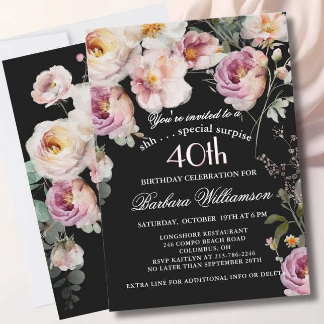 ÖVERRASKNING Elegant Blommig 40-årsfest Inbjudningar (Skapare uppladdad)