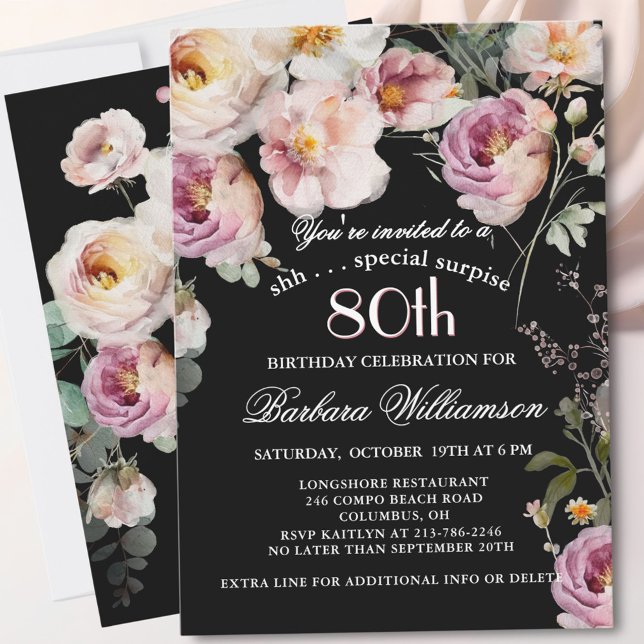 ÖVERRASKNING Elegant Blommig 80-årsfest Inbjudningar (Skapare uppladdad)