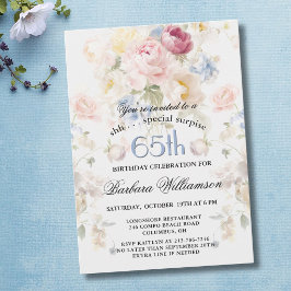 ÖVERRASKNING Elegant Målad Blommig 65-årsdag Inbjudningar