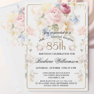 ÖVERRASKNING Elegant Målad Blommig 85-årsdag  Inbjudningar