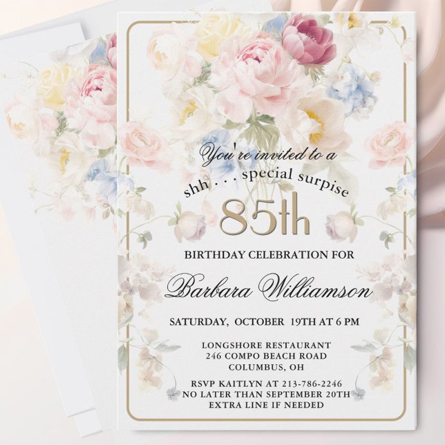 ÖVERRASKNING Elegant Målad Blommig 85-årsdag  Inbjudningar (Skapare uppladdad)