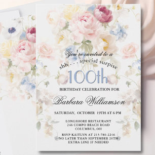ÖVERRASKNING Elegant Målade Blommor 100-årsdag Inbjudningar