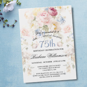 ÖVERRASKNING Elegant Målade Blommor 75-årsdag Inbjudningar