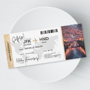 Överraskning Födelsedags Boarding Pass Tokio Resa Inbjudningar
