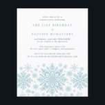 OVERRASKNING FÖR BUDGETEN Födelsedagsfest 21 Snowf<br><div class="desc">Mycket eleganta blå akvarellsnöflingor skapar en snygg kant längst ner på denna födelse­dags­in­bi­judan för vuxna. Modern och minimalistisk design ger en öppen och luftig känsla. Den samtida estetiken kommer att tilltala människor i alla åldrar.</div>