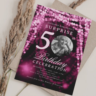 ÖVERRASKNING Foto 50-årsdag Hot Pink Glam-ljus Inbjudningar