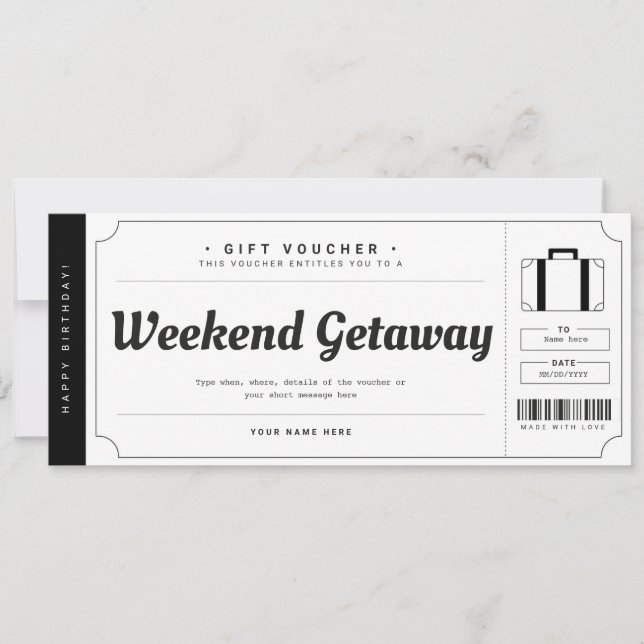 Överraskning Helg Getaway Gift Travel Voucher Inbjudningar (Framsida)