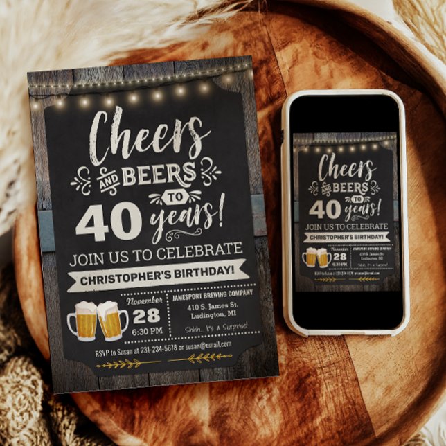 Överraskning Hyllningar och Öl 40-års Födelsedagsi Inbjudningar (Surprise Cheers and Beers 40th Birthday Invitation)