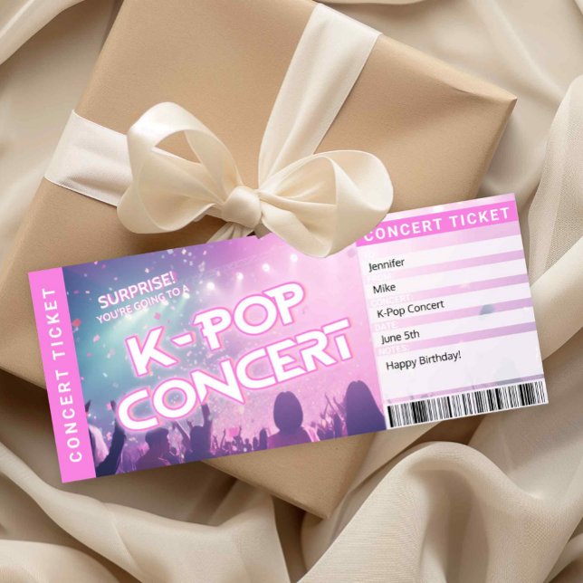 Överraskning K-Pop-konsertbiljett Fanpresent Upptä Inbjudningar (Surprise K-Pop Concert Ticket Printable)