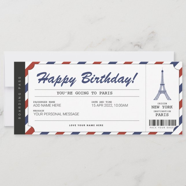 Överraskning Paris Resa Boarding Pass Semesterbilj Inbjudningar (Framsida)