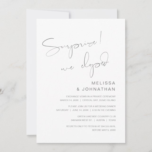 Överraskning, vi rymmer, Bröllopsfest för de som r Inbjudningar (Framsida)