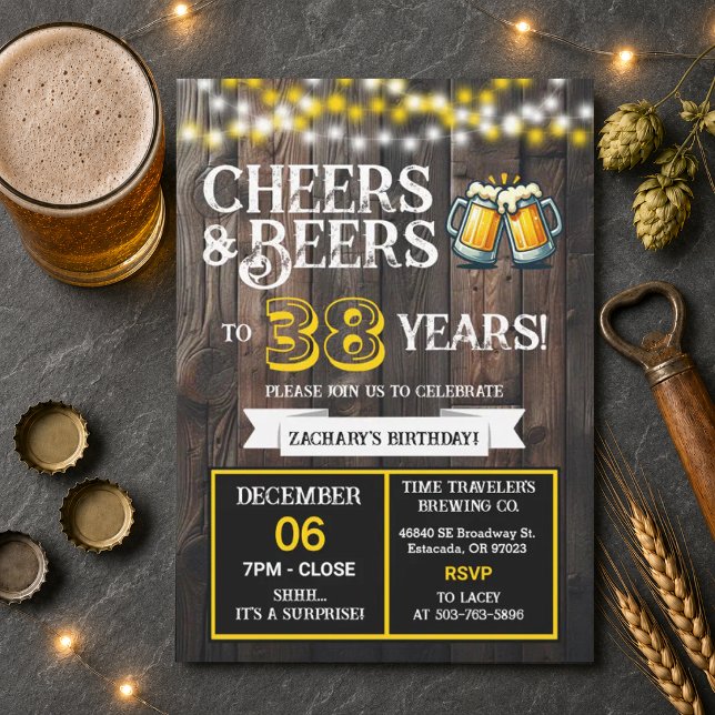 Överraskningsbryggeri Cheers and Beers i 38 år Inbjudningar (Skapare uppladdad)