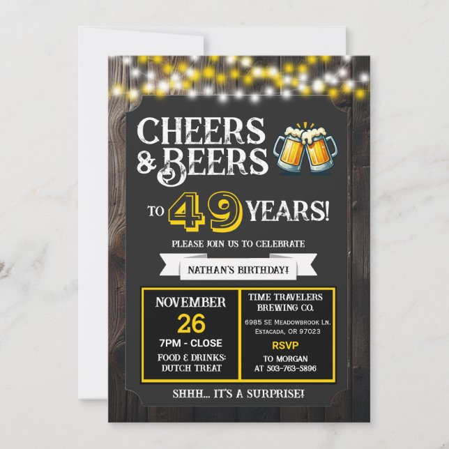 Överraskningsbryggeri Cheers and Beers i 49 år Inbjudningar (Framsida)