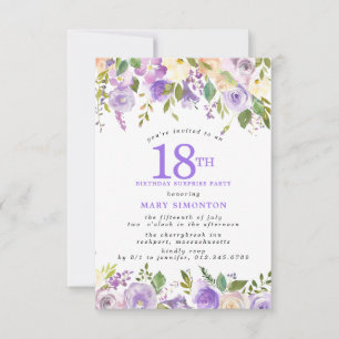 ÖVERRASKNINGSFEST 18-årsdag Vacker lila blomma Inbjudningar
