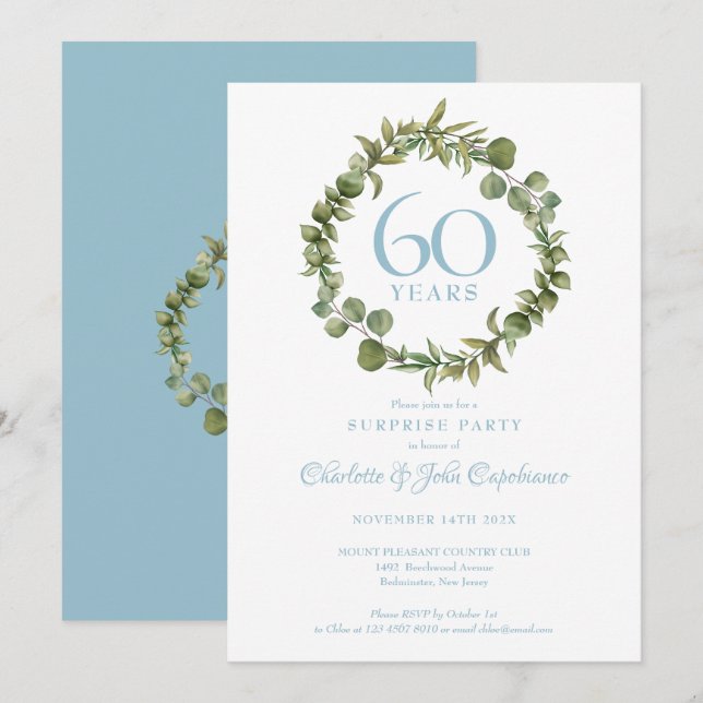 Överraskningsfest 60-års diamantjubileum Grönska Inbjudningar (Fram/baksida)