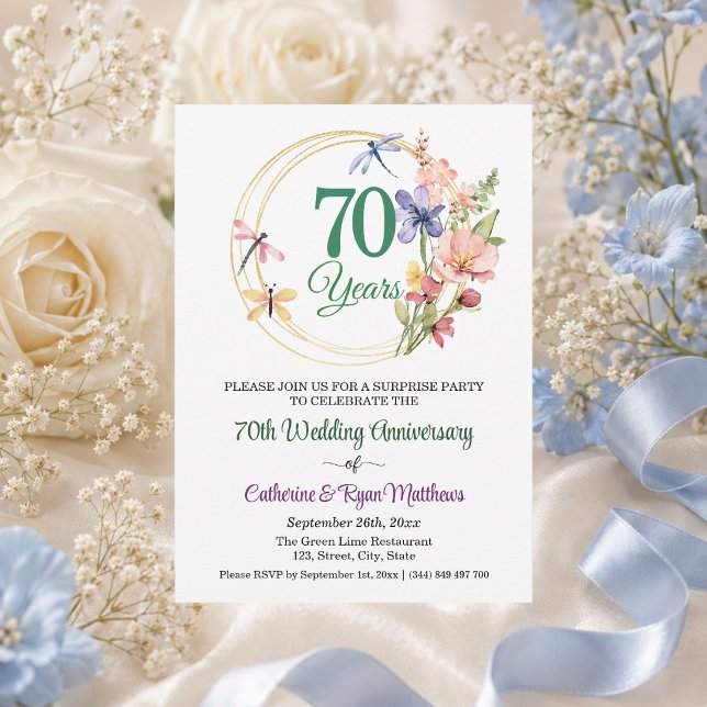 Överraskningsfest 70-årsjubileum för bröllop Blomm Inbjudningar (Skapare uppladdad)