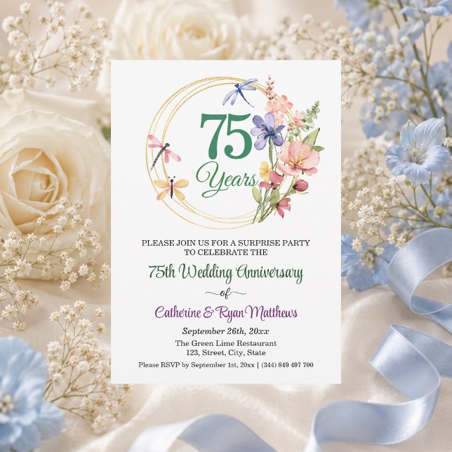 Överraskningsfest 75-årsjubileum för bröllop Blomm Inbjudningar (Skapare uppladdad)