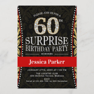Överraskningsfest för 60-årsdag - Guld Svart Röd Inbjudningar