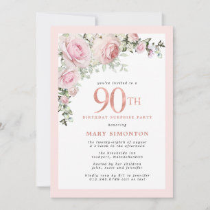 Överraskningsfest för 90-årsdag Blush Rosa Blommor Inbjudningar