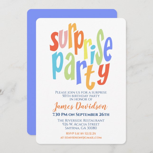 Överraskningsfest Modern typografi Inbjudningar (Fram/baksida)