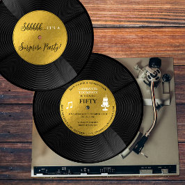 Överraskningsfest Svart Guld Skiva Vinyl Inbjudningar