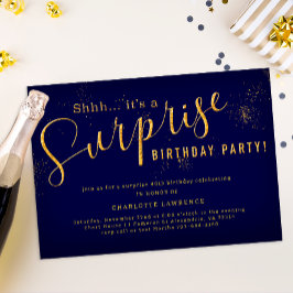 Överraskningsfödelsedagsinbjudan – Marinblå och gu Inbjudningar