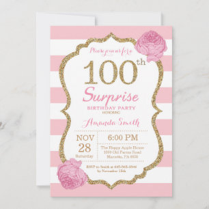 Överraskningsinbjudan till 100-årsdag Rosa och Gul Inbjudningar