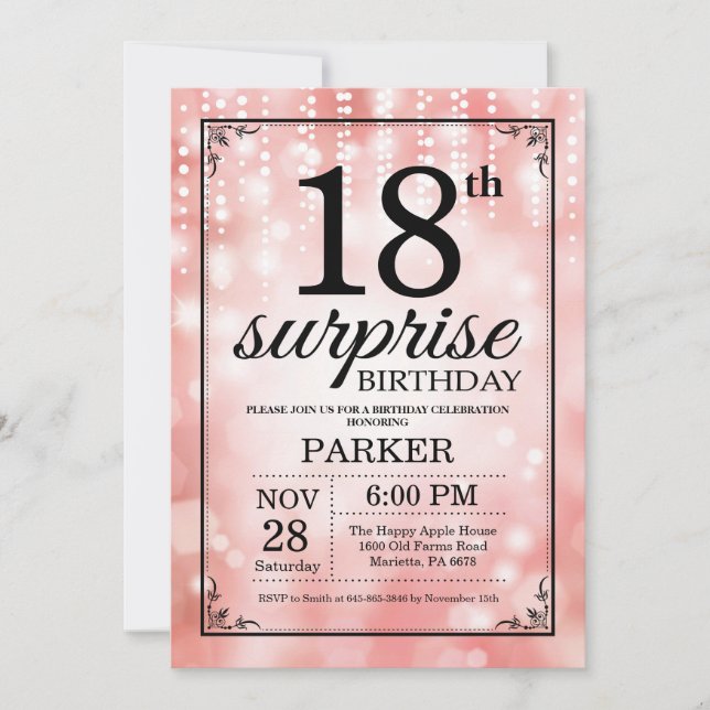 Överraskningsinbjudan till 18-årsdag Rosa glitter Inbjudningar (Framsida)