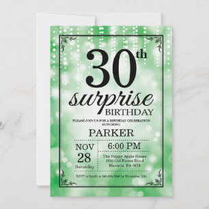 Överraskningsinbjudan till 30-årsdag Grön glitter Inbjudningar