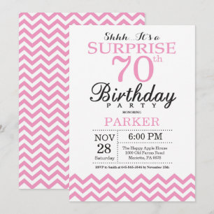 Överraskningsinbjudan till 70-årsdag Pink Chevron Inbjudningar