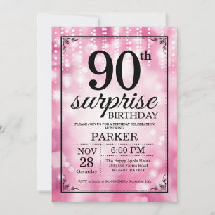 Överraskningsinbjudan till 90-årsfirande rosa glit inbjudningar