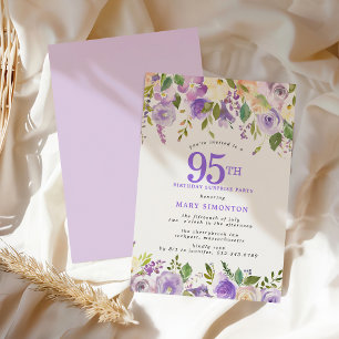 ÖVERRASKNINGSKÄRTA 95-årsdag Vacker lila blomster Inbjudningar