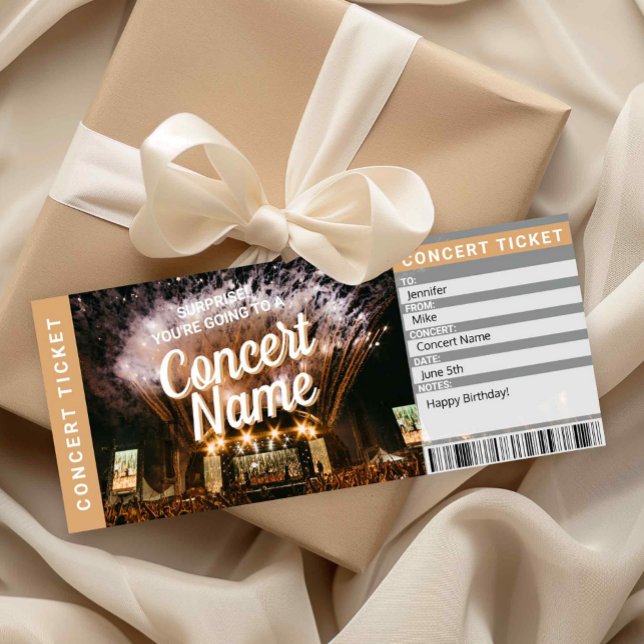 Överraskningskonsertpresentbiljett Musik Evenemang Inbjudningar (Surprise Concert Ticket Printable)