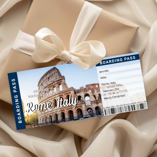 Överraskningskort för resa till Rom Italien Boardi Inbjudningar (Rome Italy Trip Surprise Boarding Pass Card)