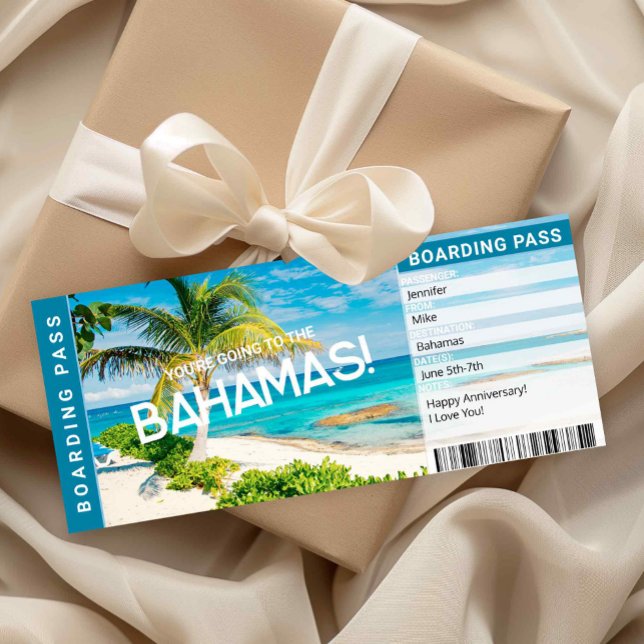 Överraskningsresa till Bahamas Boarding Pass Prese Inbjudningar (Skapare uppladdad)