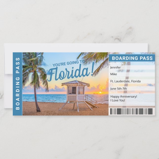 Överraskningsresa till Florida Ombordstigningskort (Framsida)