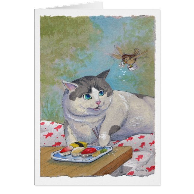 Överrrakning för Sushikattpicknick Hälsningskort (Framsidan)