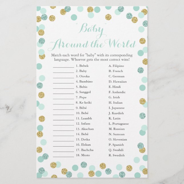 Översättningsspel för Mint & Guld Baby Värld runt (Framsida)