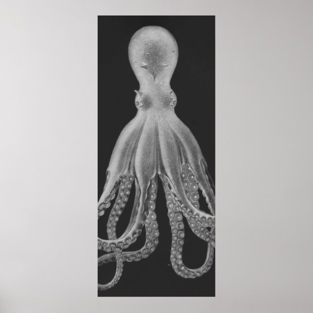 Oversifierad oktopus Triptych II-utskrift i Grått Poster (Framsidan)
