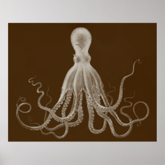 Oversifierad oktopus Triptych-utskrift i brun Poster