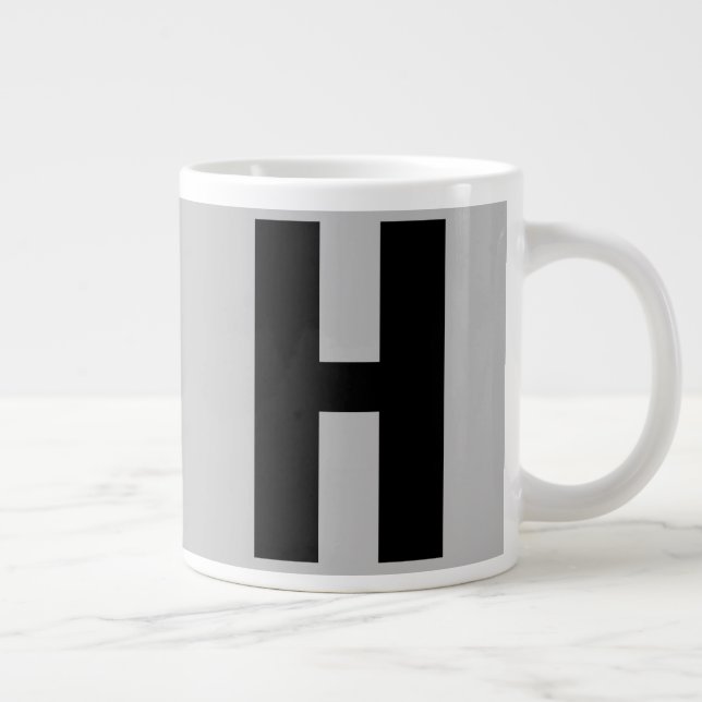 Oversikt Monogram Initial i Grått och svart Jumbo Mugg (Höger)