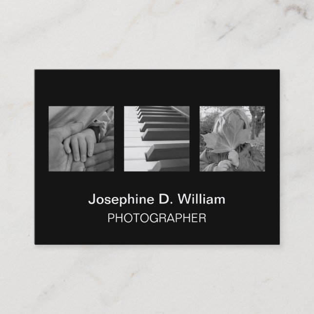 Översikt över 3 foton eller logotyp svartvit moder visitkort (Framsida)