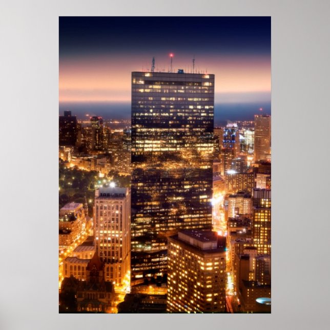 Översikt över Boston på natten Poster (Framsidan)