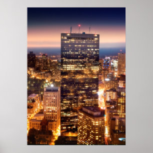 Översikt över Boston på natten Poster