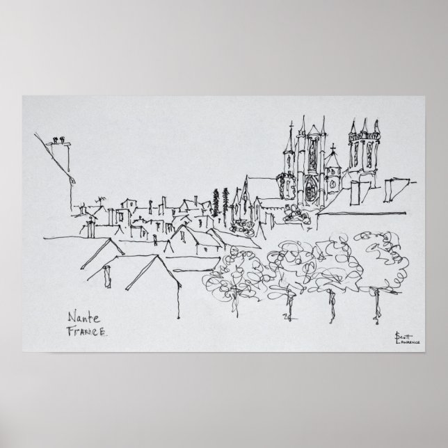 Översikt över staden | Nantes, Frankrike Poster (Framsidan)