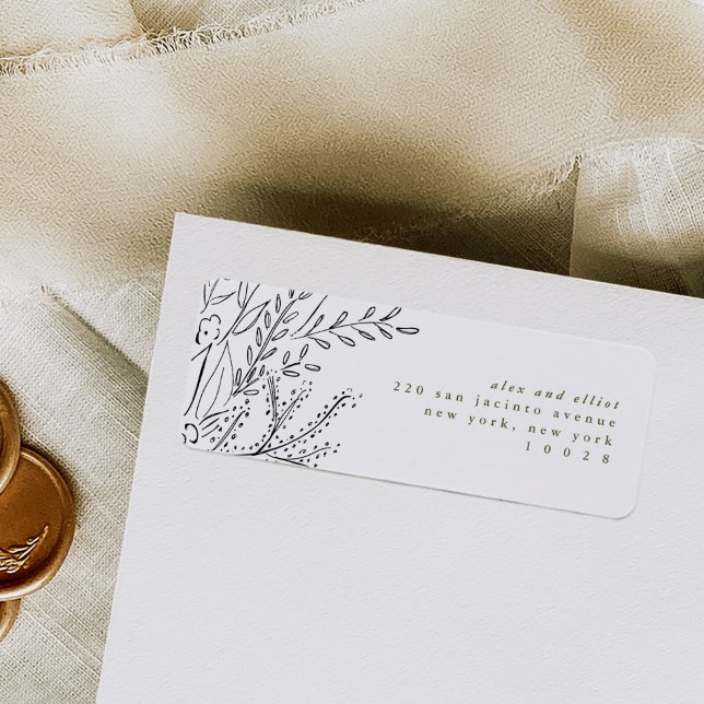 Översiktliga Bouquet-Returetiketter Returadress Etikett (Elegant overflowing bouquet return address labels.)