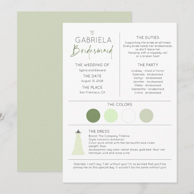 Översiktsinformation och Frieri kortmall (Fram/baksida)