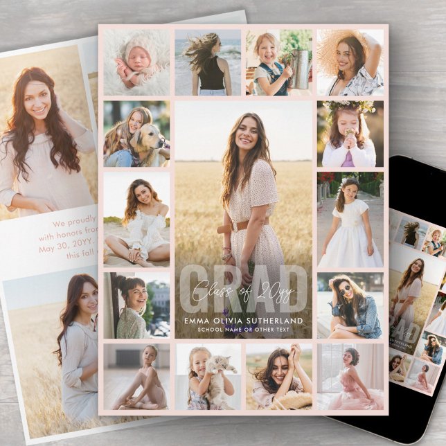 Oversized Photo Collage Blush Pink Graduation Meddelande (Skapare uppladdad)