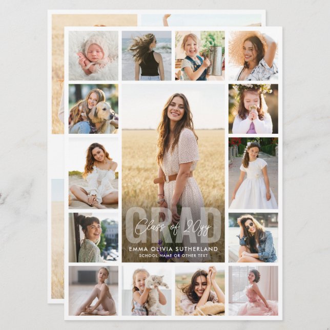 Oversized Photo Collage Modern Overlay Graduation Meddelande (Fram/baksida)